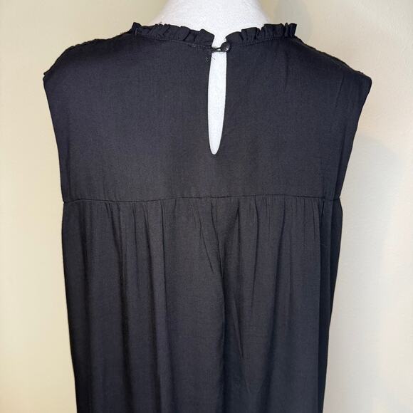 Davi & Dani 2X Black Boho Dress NWT Lace Yoke Sleeveless Ruffle Hem - Picture 6 of 8